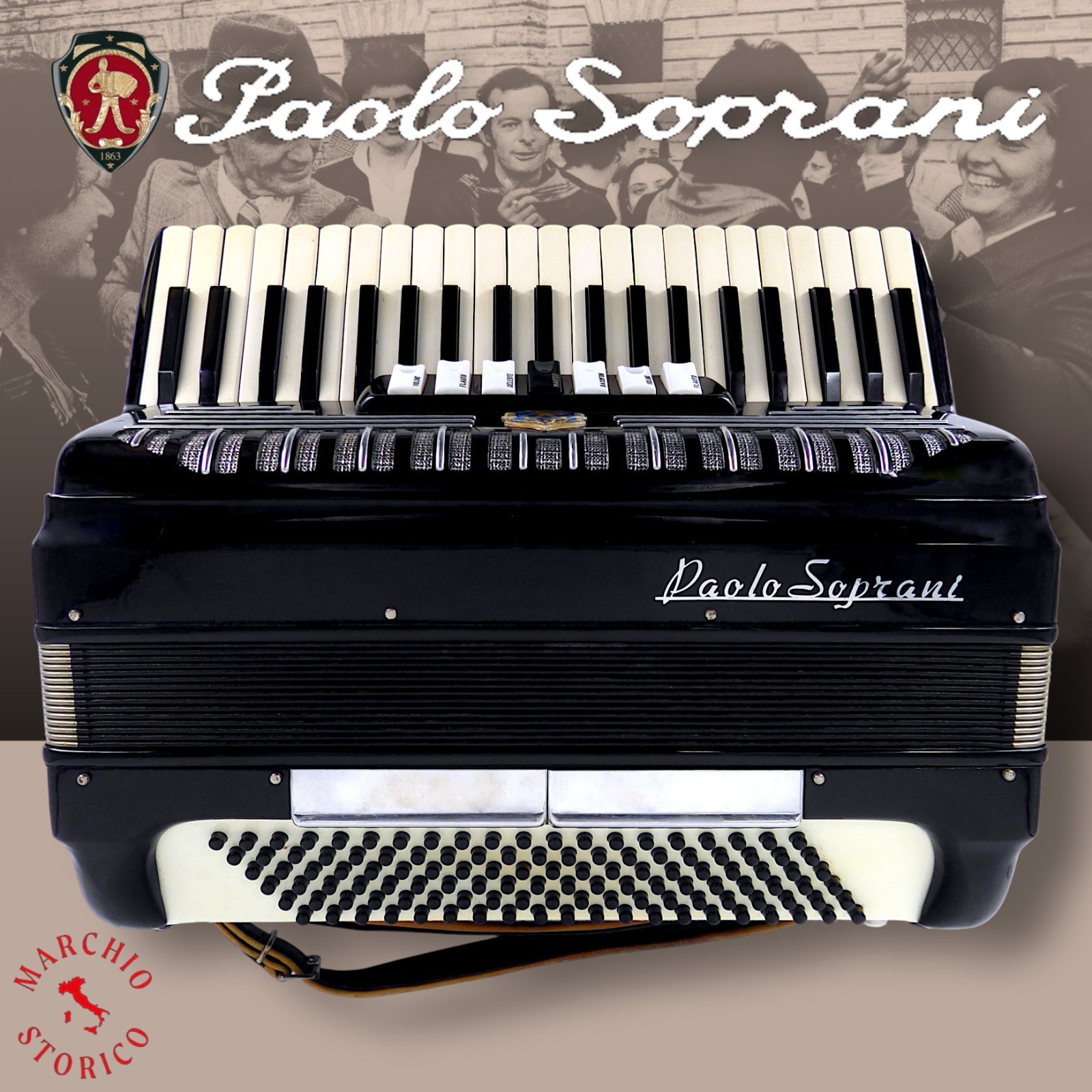 Paolo Soprani - Mod. "Black Noir" with 120 Basses and 7 Registers - Vintage...