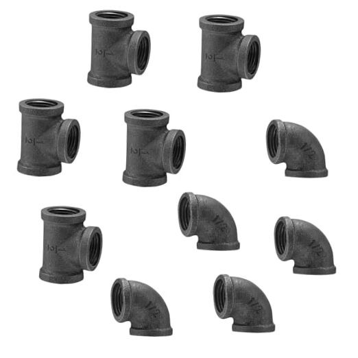 1/2" Thereaded Tee & Elbow, 10 Pack Industrial Cast 1/2 Inch 5 Elbow+5 Tee