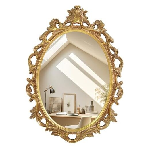  Vintage Gold Mirror for Wall, Antique Oval Mirror 24"L x 18"W Antique Gold