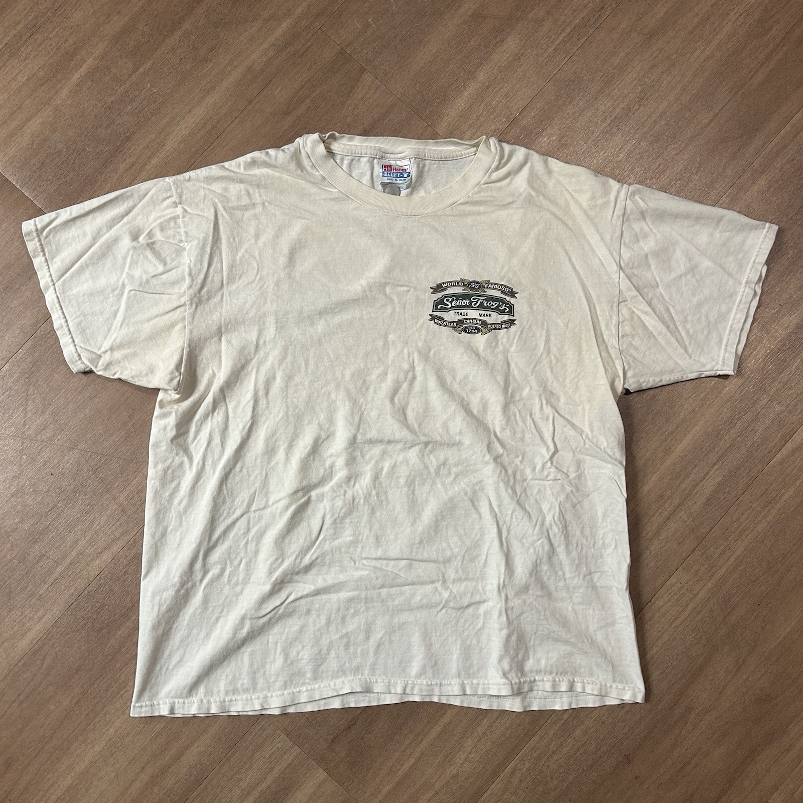 Hanes Beefy-T XL White Graphic Señor Frog's T-Shirt Mazatlan Cancun Puerto Rico