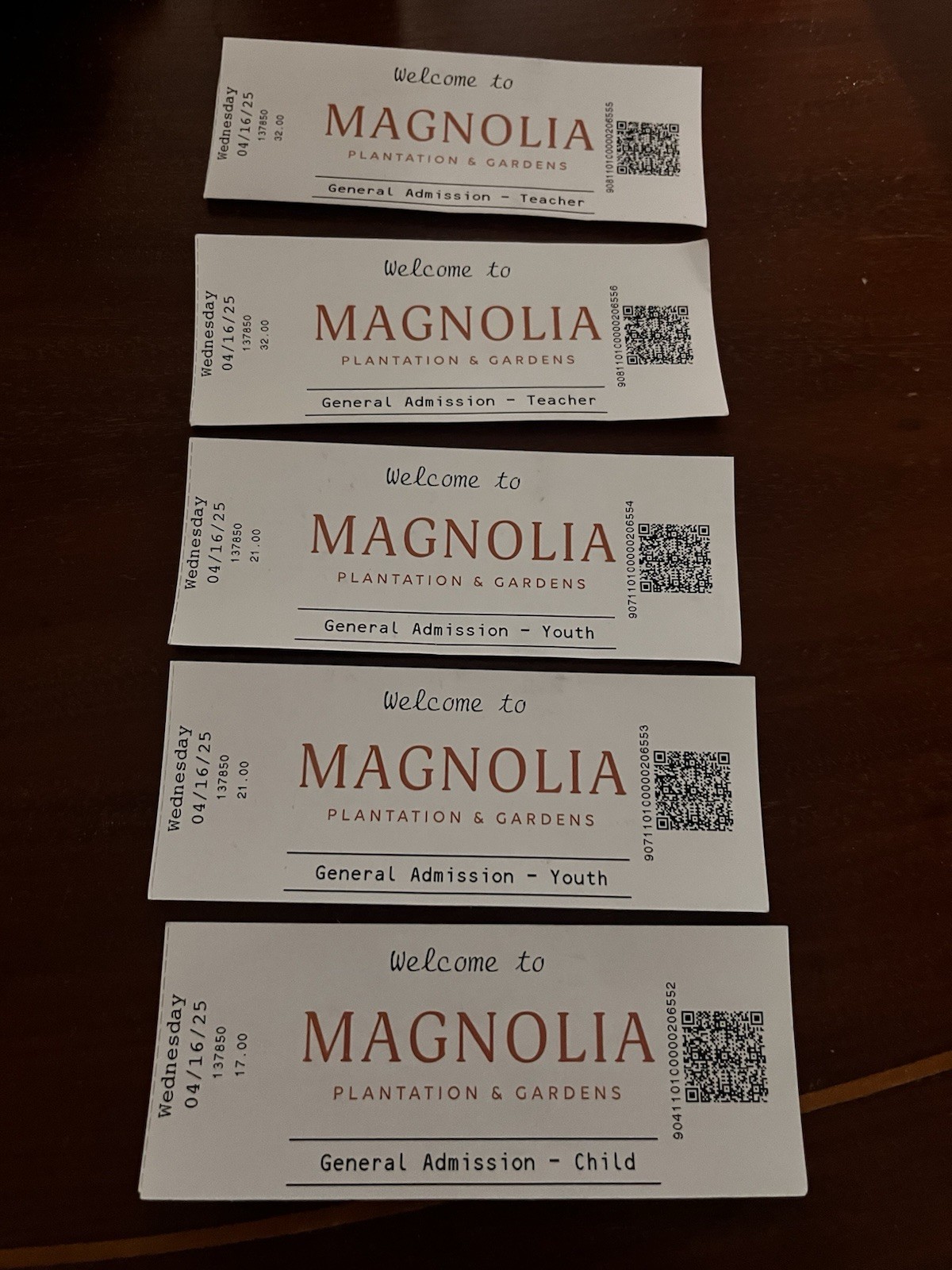 Five Magnolia Plantation Admission Tickets