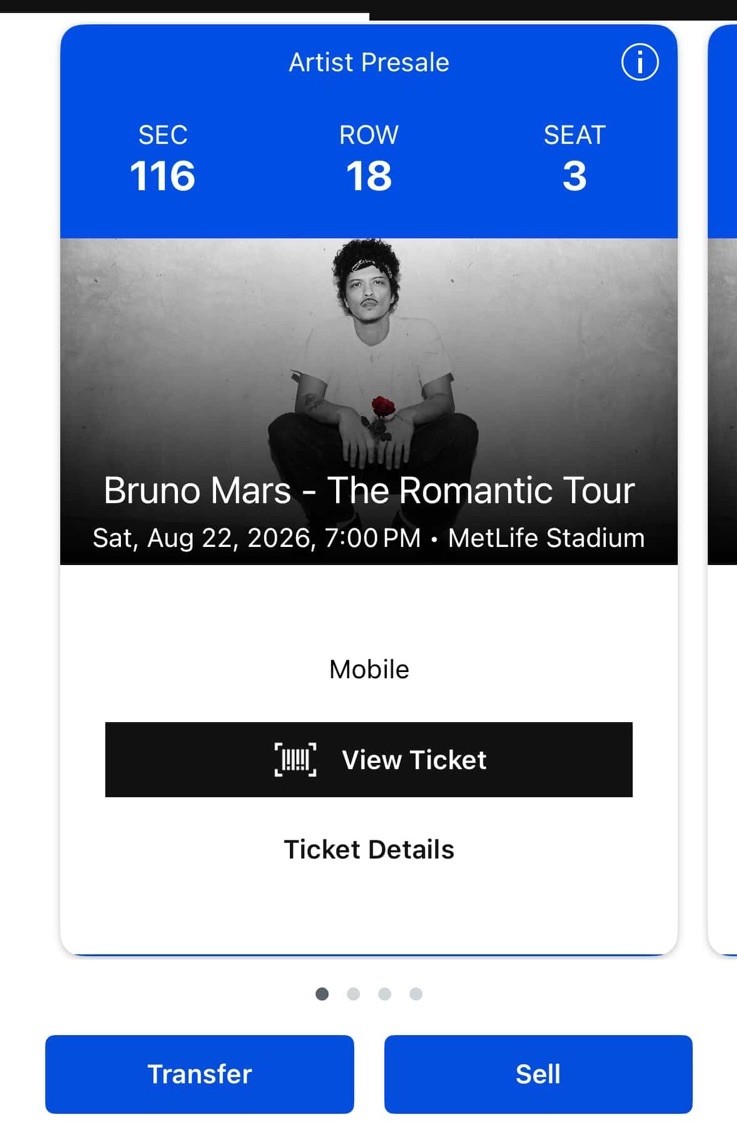 BrunoMars Concert Ticket On Aug22 In NJ Metlife Stadium New Jersey