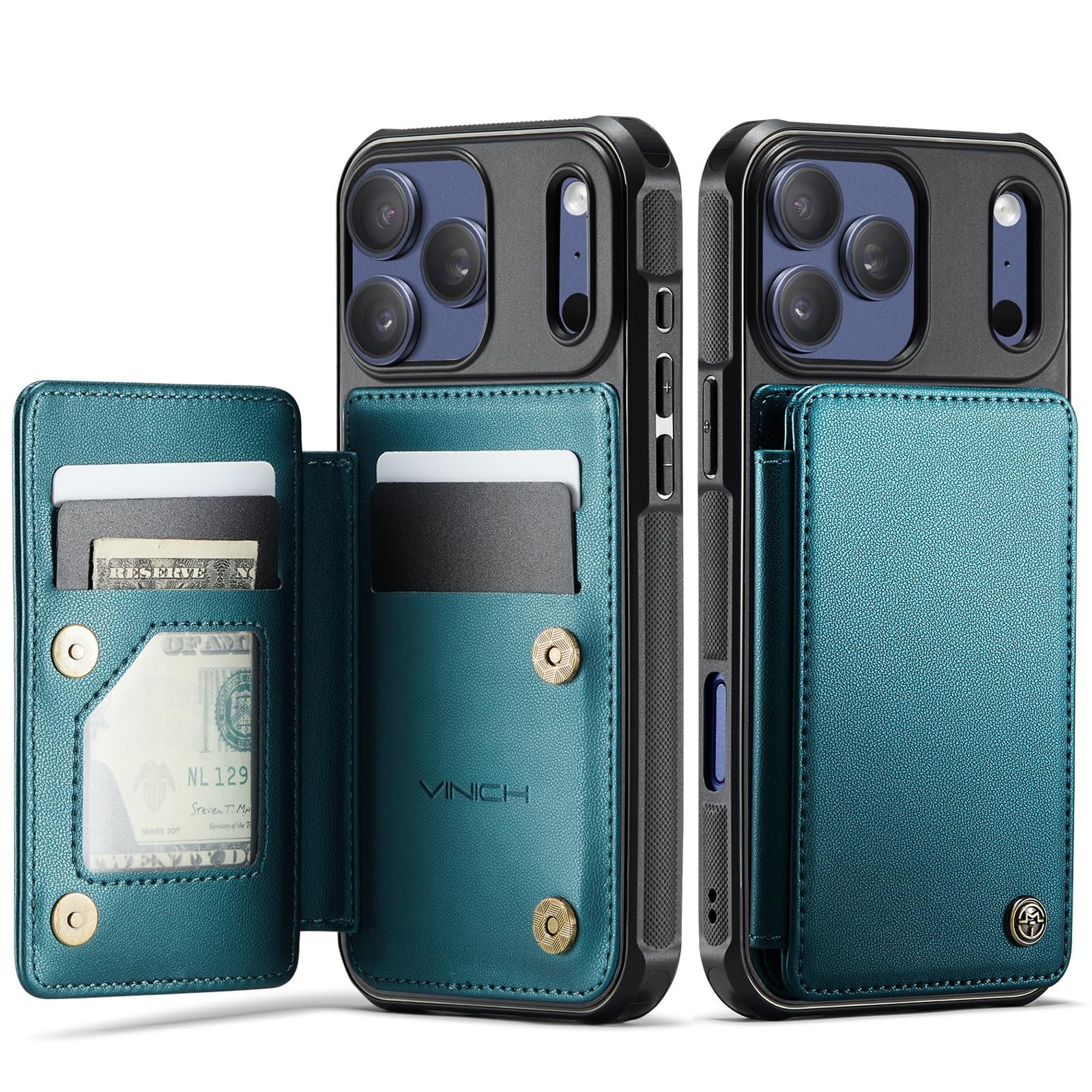 Wallet Case for iPhone 17 Pro Max 6.9 RFID Blocking Card Slots Kickstand Bluish