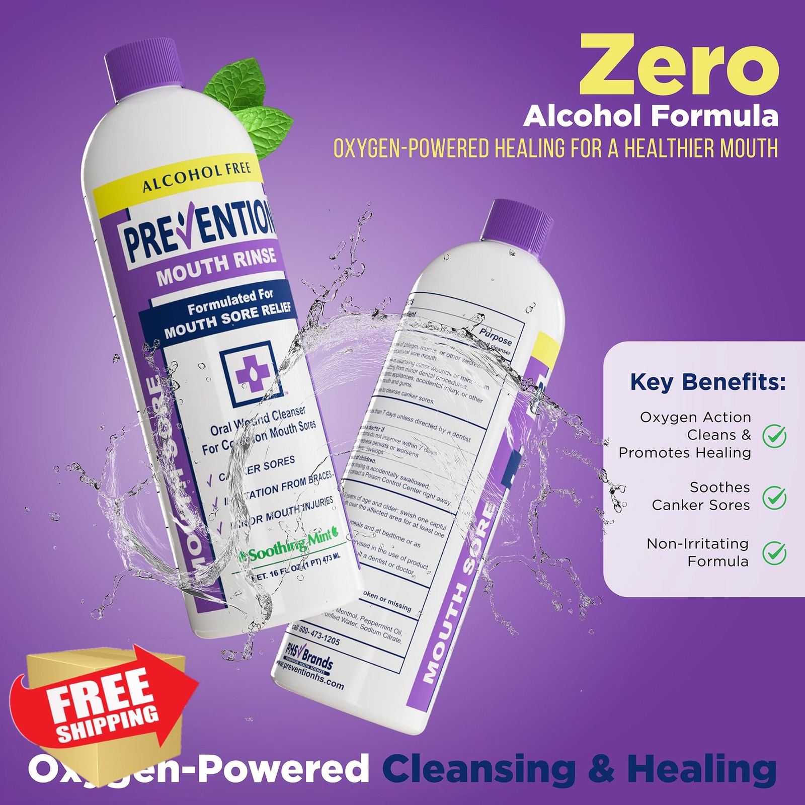 Prevention Mouth Sore Rinse Alcohol-Free 16oz 2 Pack Mint