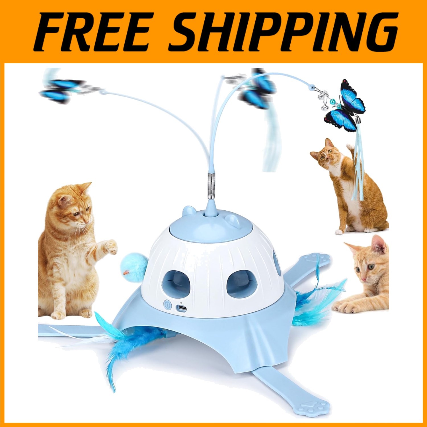 3-in-1 Automatic Cat Toy with Fluttering Butterfly