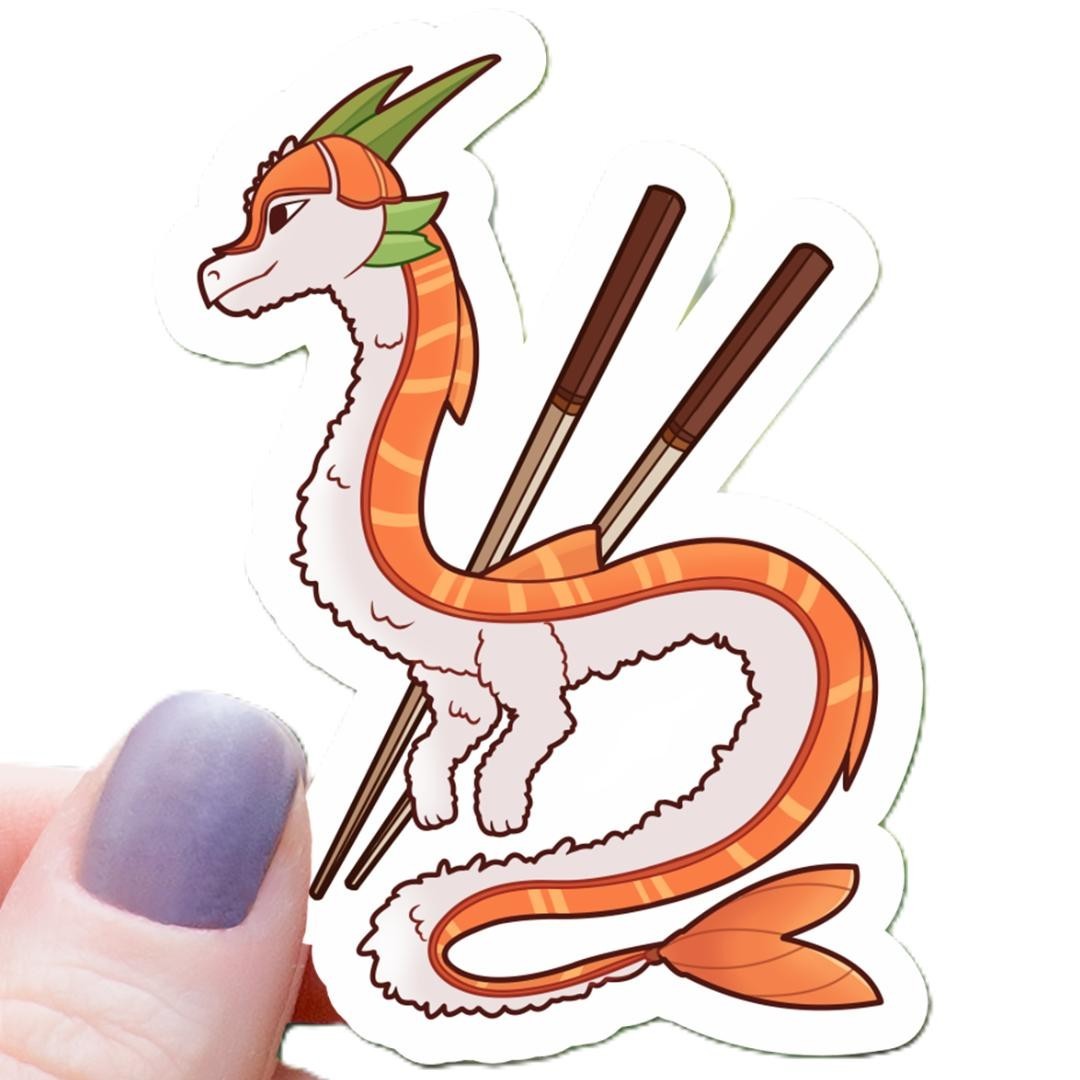 Sushi Dragon Foodie Monster Sticker - 3" Waterproof Vinyl Decal
