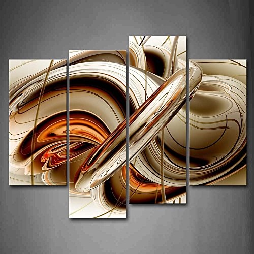  - Abstract Orange Brown White Lines Wall Art Painting The Picture Print On 
