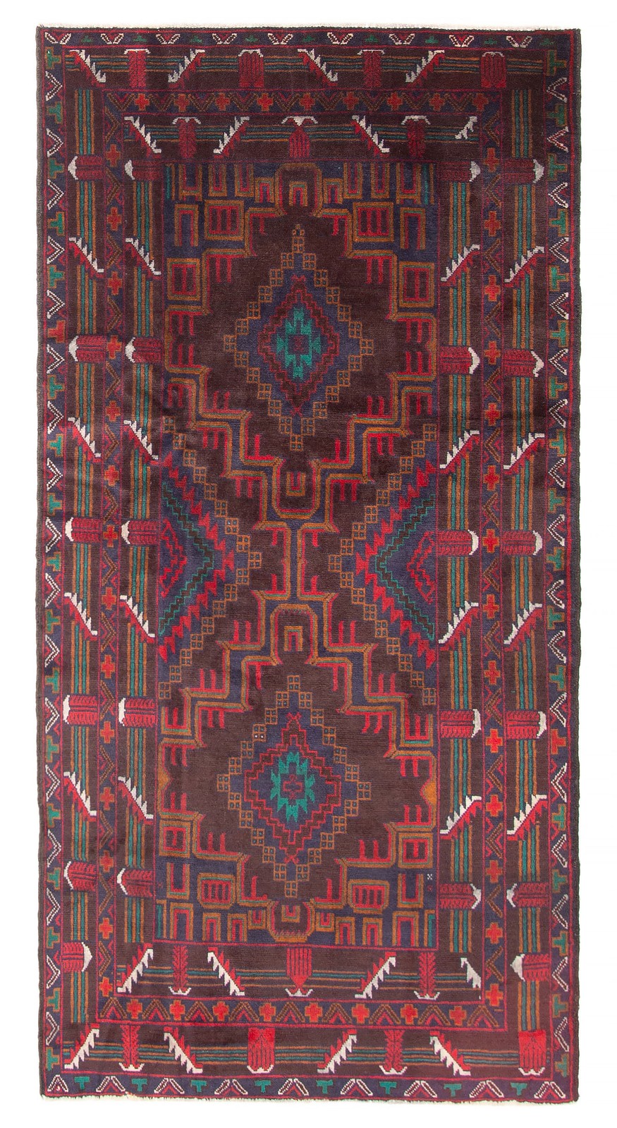 Vintage 3'5" x 6'8" Geometric Hand-Knotted Carpet Traditional Wool Area Rug