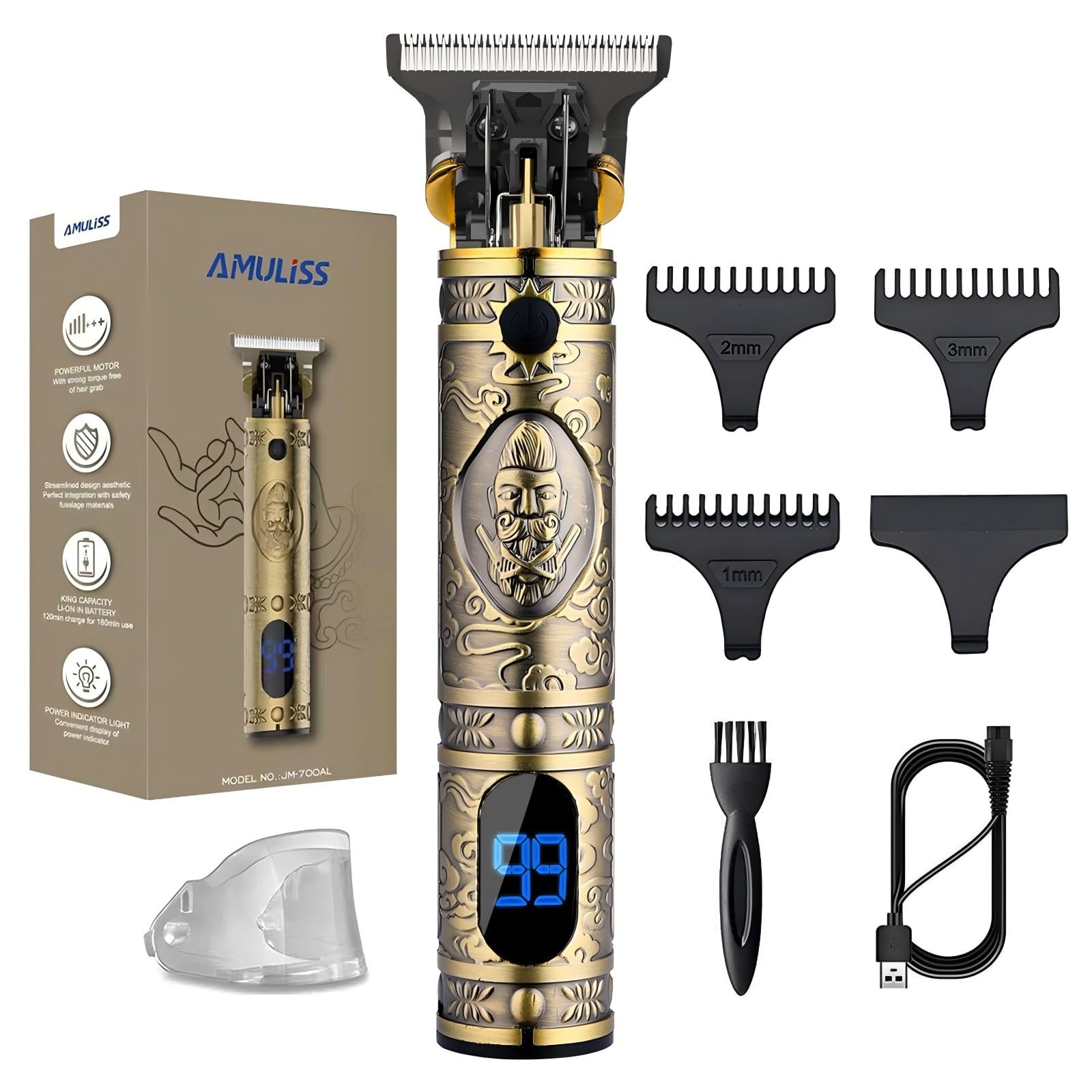 Professional Mens Hair Clippers Zero Gapped Cordless Hair Trimmer Professiona...