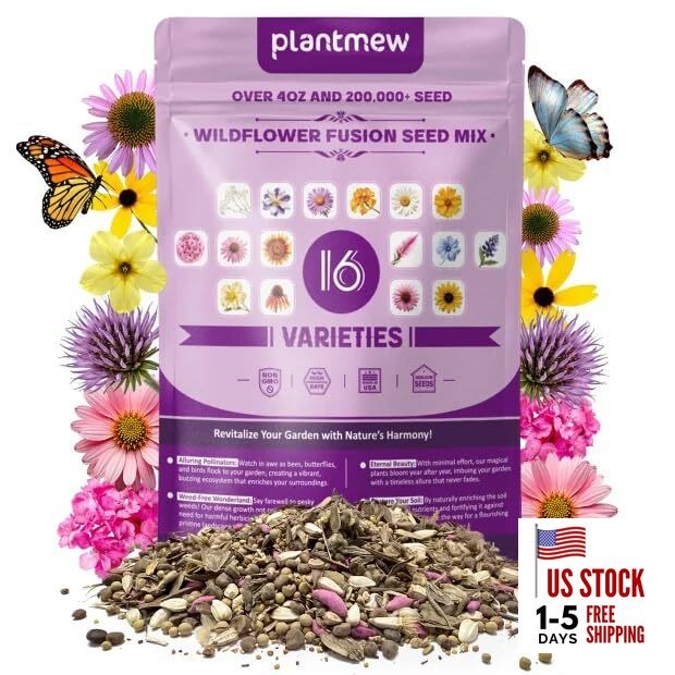 200,000+ Wildflower Seeds [4oz] - Non-GMO, USA-Sourced 16 Variety Perennial Mix