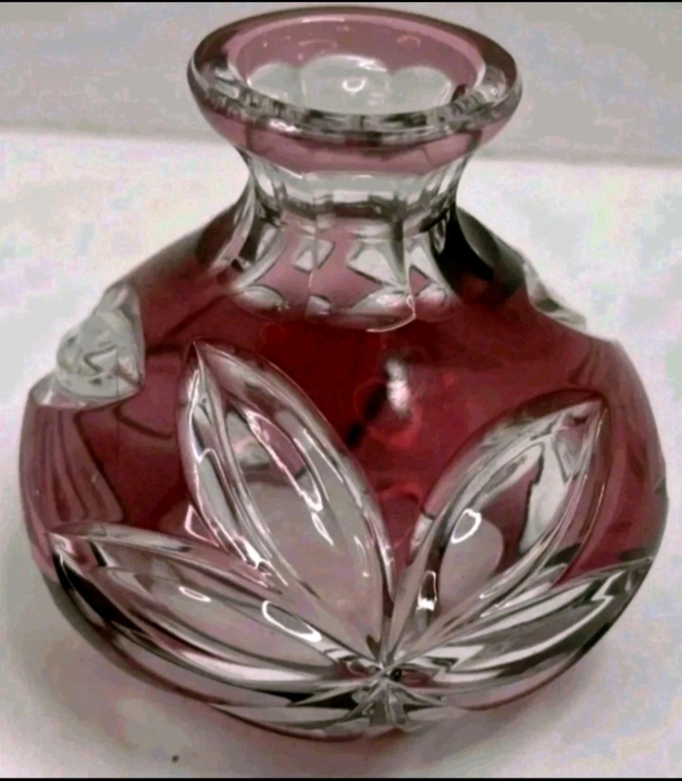Cranberry Cut  Clear Czech Crystal 6" Perfume Bottle No Stopper 