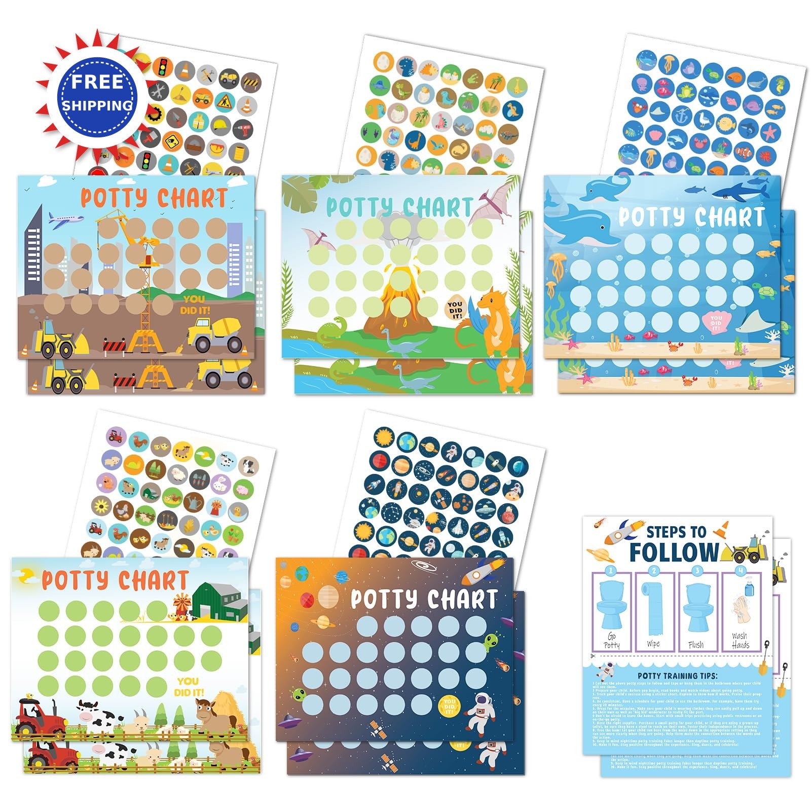 Potty Training Chart for Toddler 17 PCS with 315 Stickers Styles Boys Kids