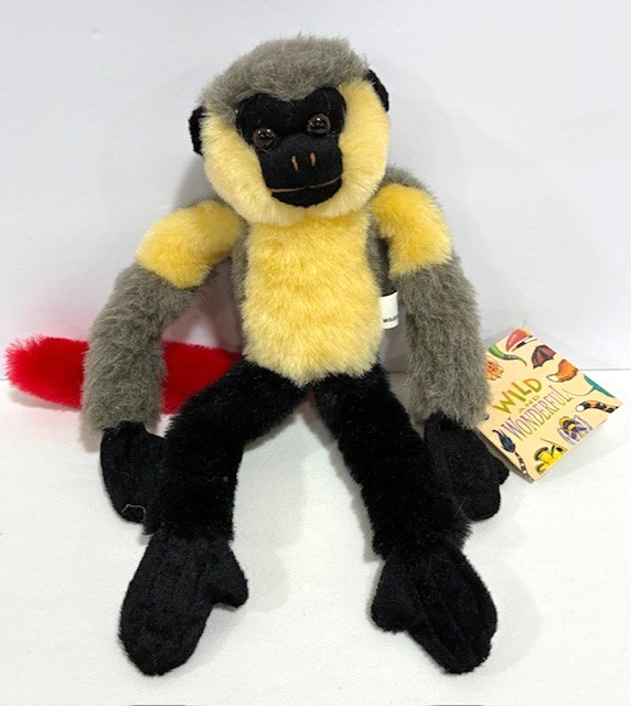 Wildlife Artists Hanging Monkey Yellow Black Gray Red Plush Stuffed Animal Toy