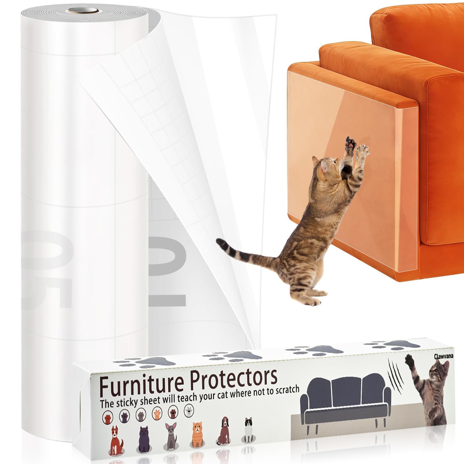 Anti Cat Scratch Furniture Protector, PET Single-Sided Sticky Couch Protector...