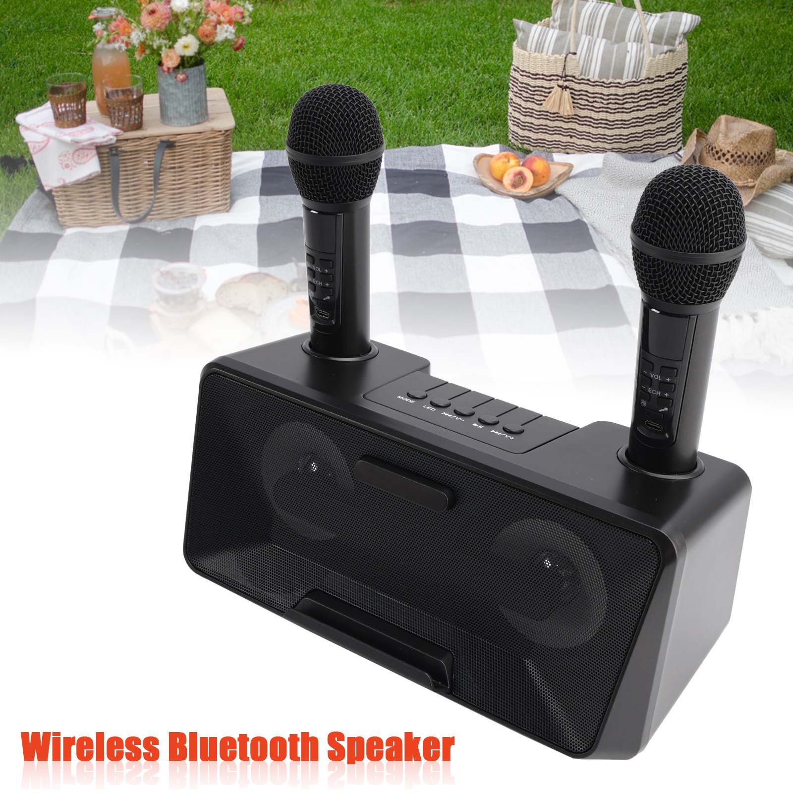 Wireless Bluetooth Speaker Dual Microphone Karaoke Fit Home Party Picnic Outdoor