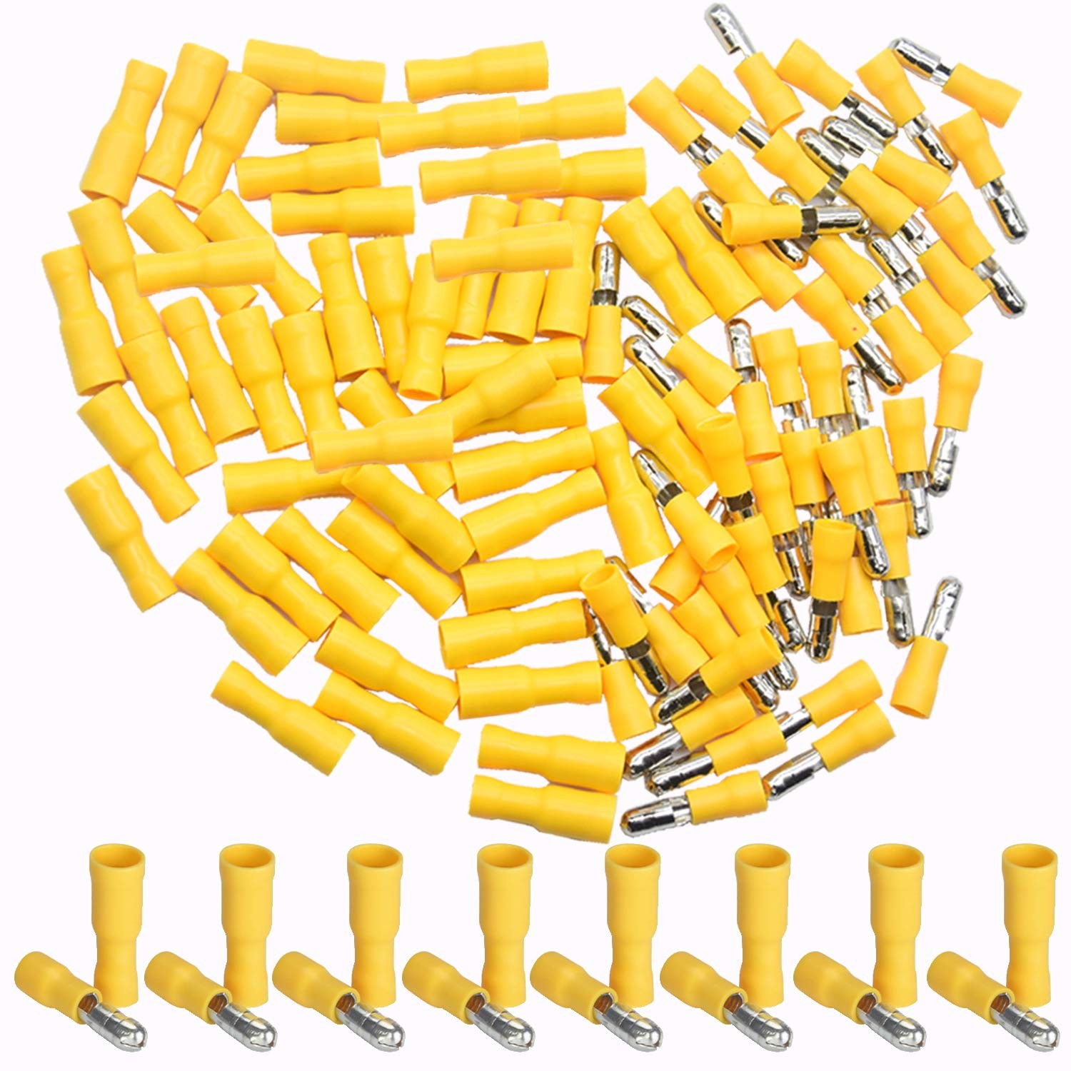 XP Audio 100Pcs 12-10 AWG of Yellow Insulated Female Male Bullet Connector Quick