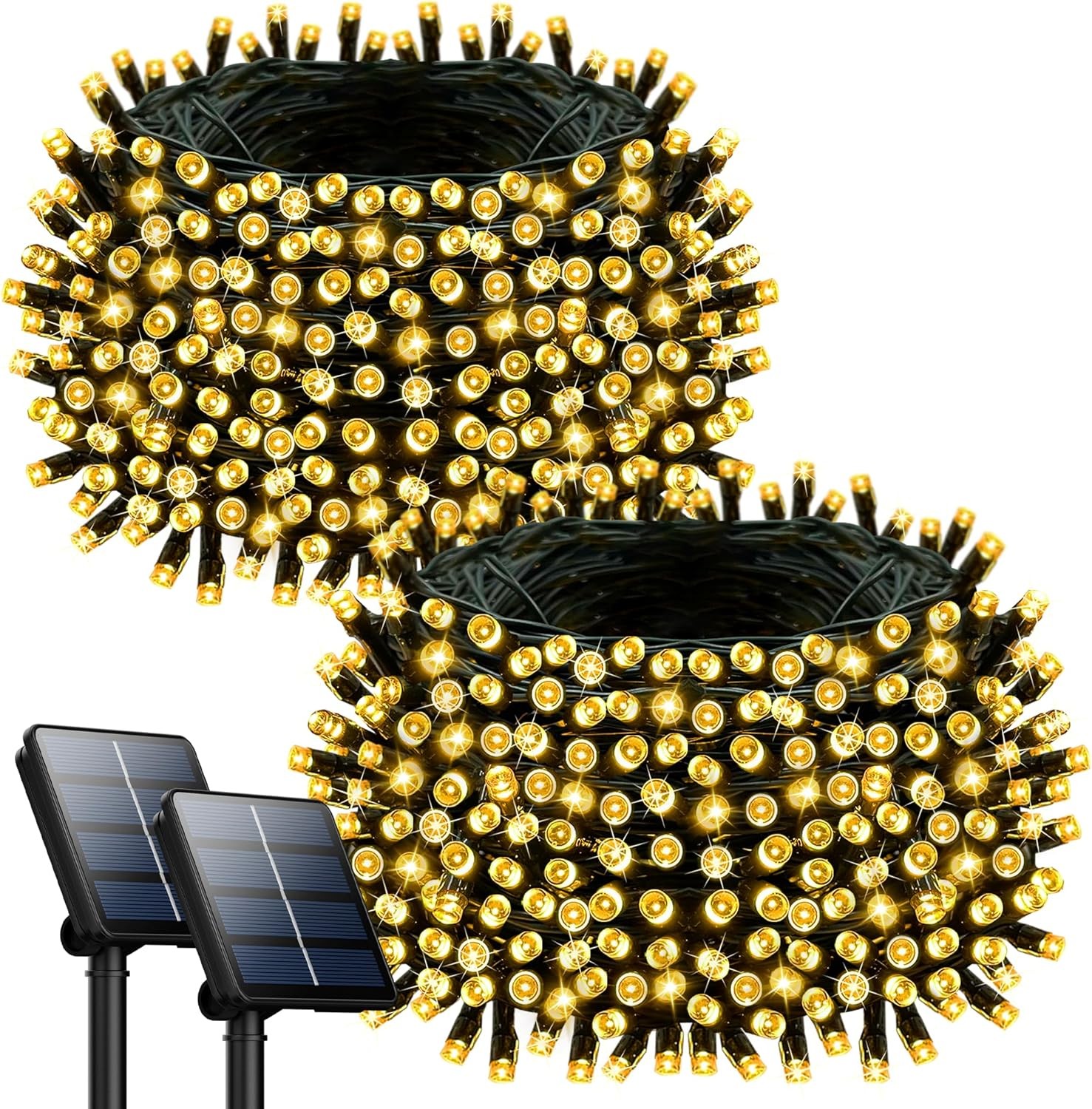 2 Pack 200LED Solar Christmas Lights Outdoor, 72FT Solar String Lights with 8 Li