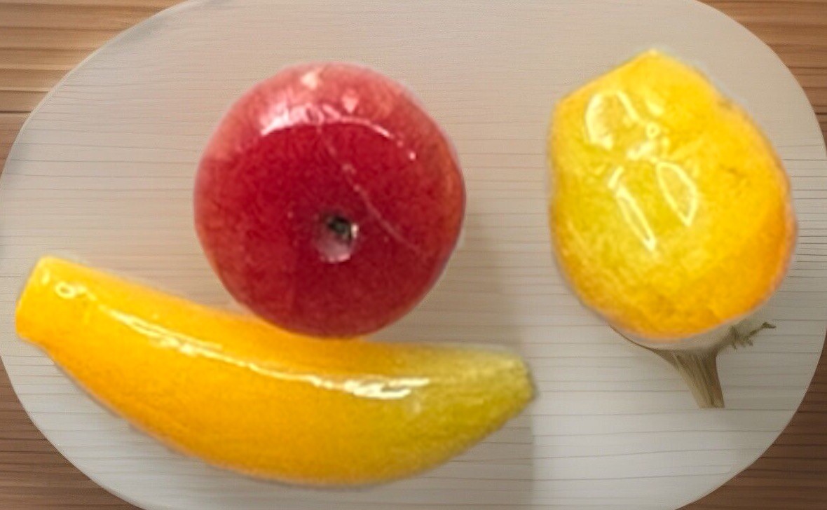 Vtg 3 Piece Miniature Stone Fruit Set Pineapple Apple Banana 3/4"–2" Hand Carved