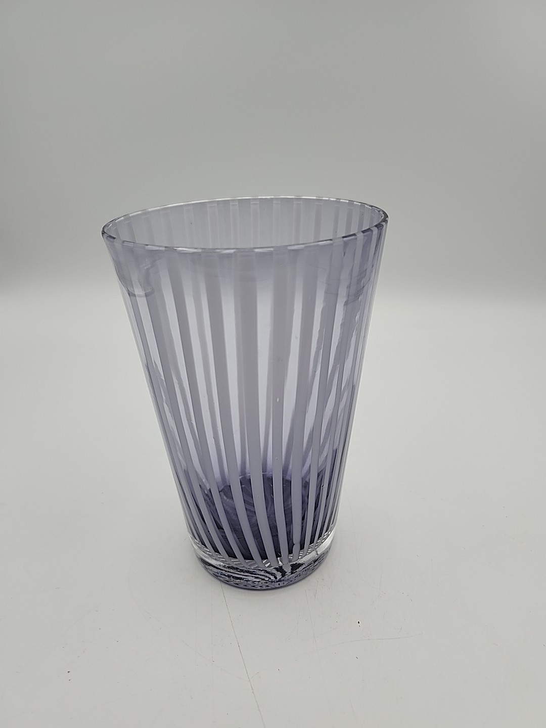 Pier 1 Stripped Colored Glass Vase Lavender & Clear 6 X 3.75"