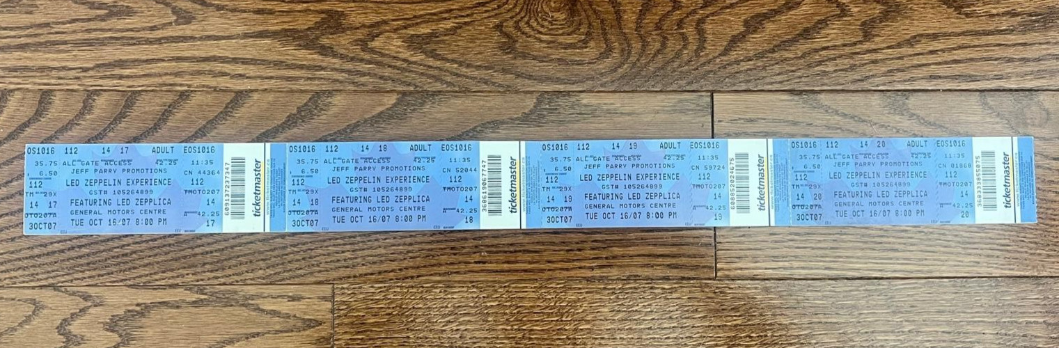 Led Zeppelin Experience ft. Led Zepplica 2007 GM Centre – 4 Ticket Stubs