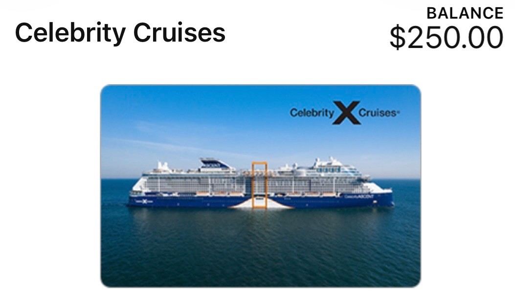 Celebrity Cruise Gift Card $250