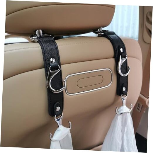 Headrest Hooks for Car Back Seat Organizer Faux Leather Hanger Holder Black