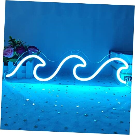 Wave Neon Signs for Bedroom Ice Blue Dimmable Wave Neon Light Art Wall Decor 