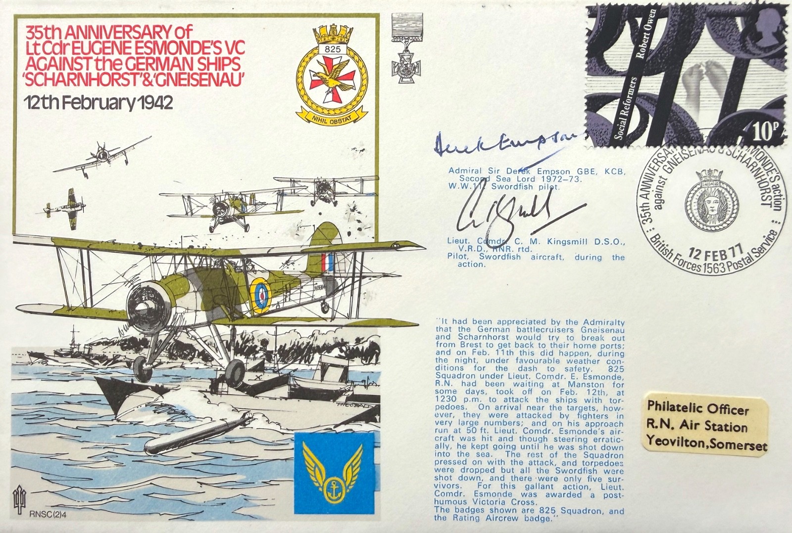 Dual Hand Signed 'Eugene Esmonde's VC' 35th Anniversary FDC First Day Cover