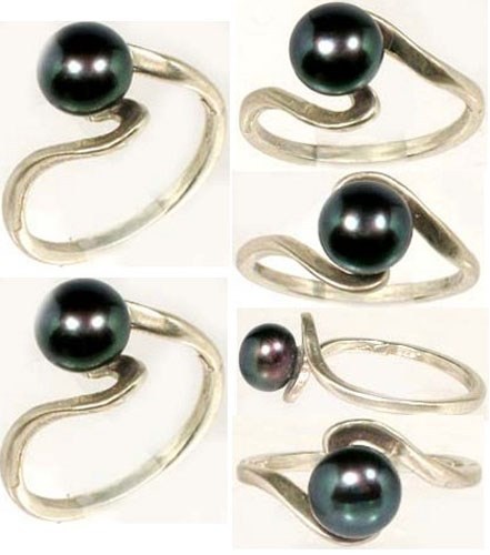 Antique Black Ocean Pearl Gemstone in Sterling Silver Ring
