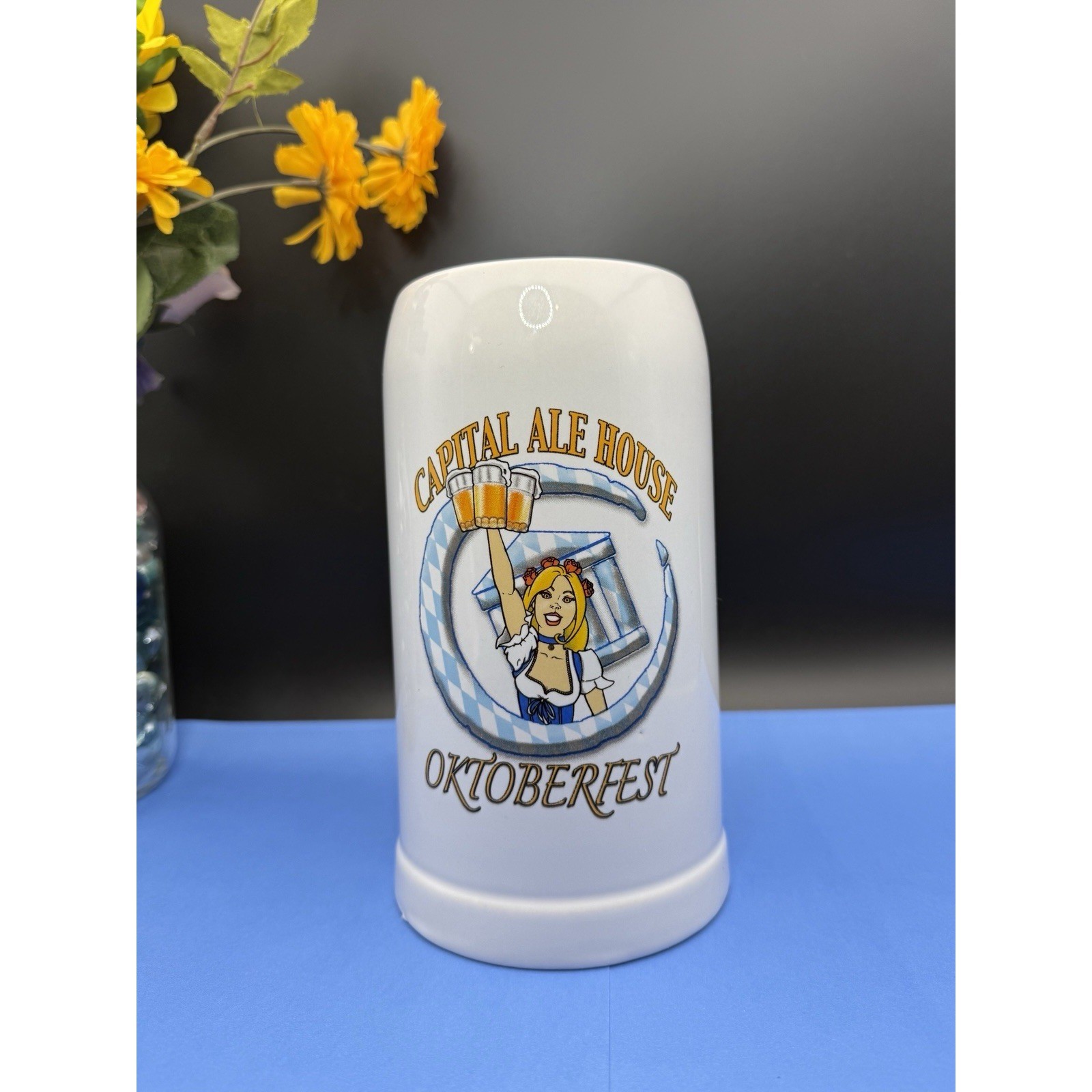Capital Ale House Oktoberfest Ceramic Beer Stein Mug 1 Liter- Blonde Girl Design