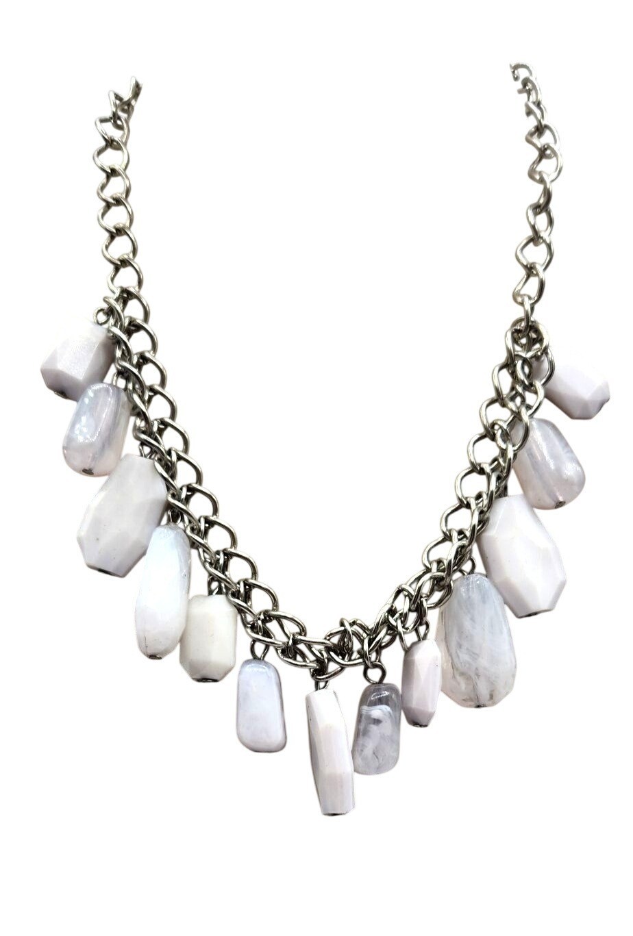 Vintage White Chunky Beaded Fringe Necklace On Adjustable Chain