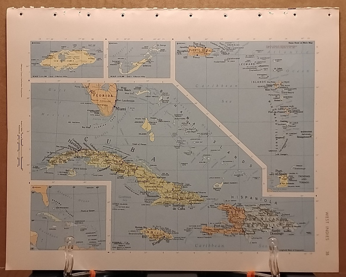 1966 Vintage WEST INDIES Authentic MCM Atlas Map - Rand McNally World Atlas