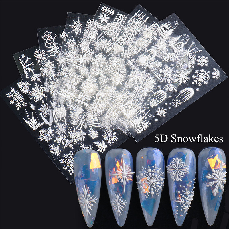 5D Embossed Christmas Snowflake Nail Sticker Self-Adhesive DIY Art Decals Decor⇗