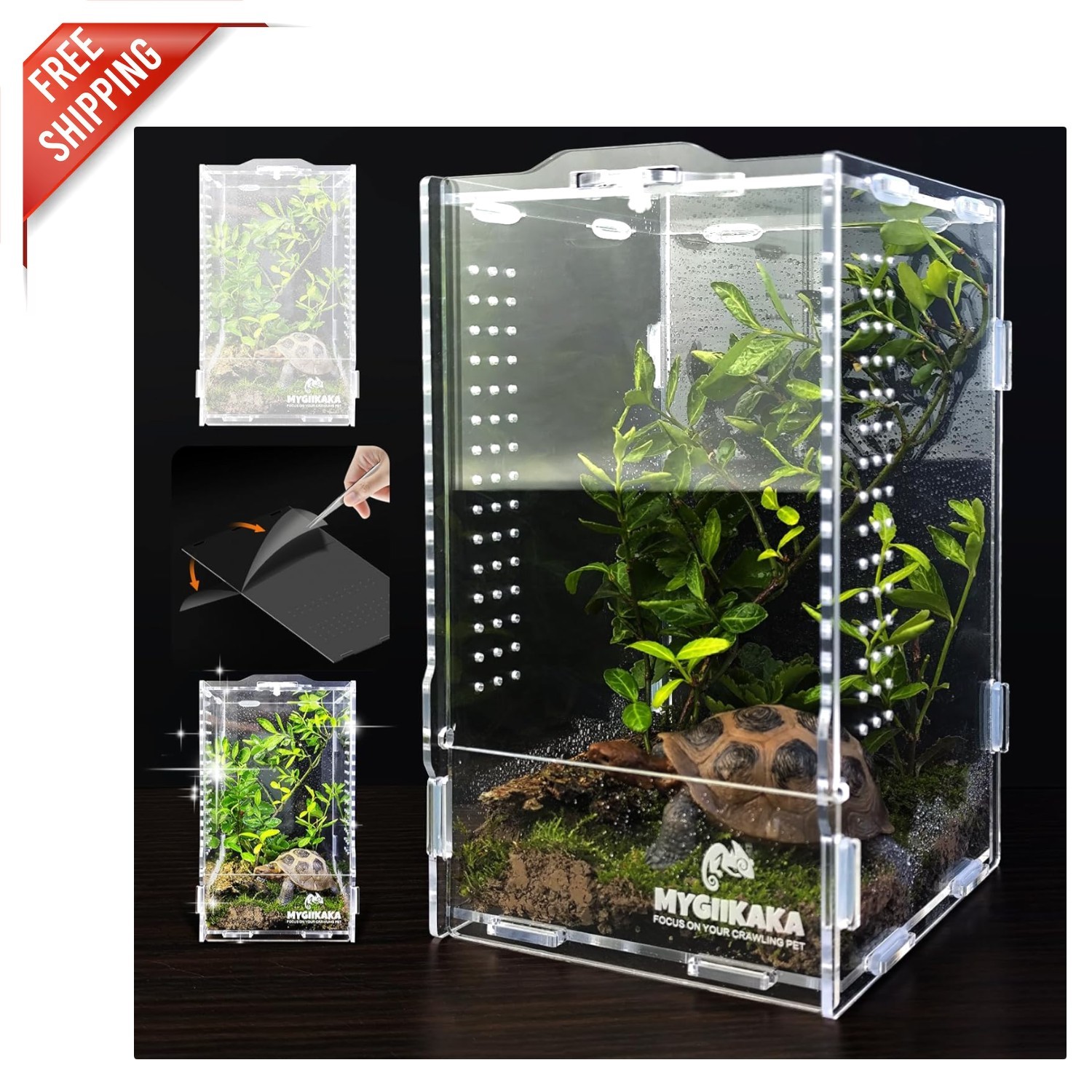 Secure Acrylic Reptile Enclosure with Clam-Shell Design - Small Pets Friendly