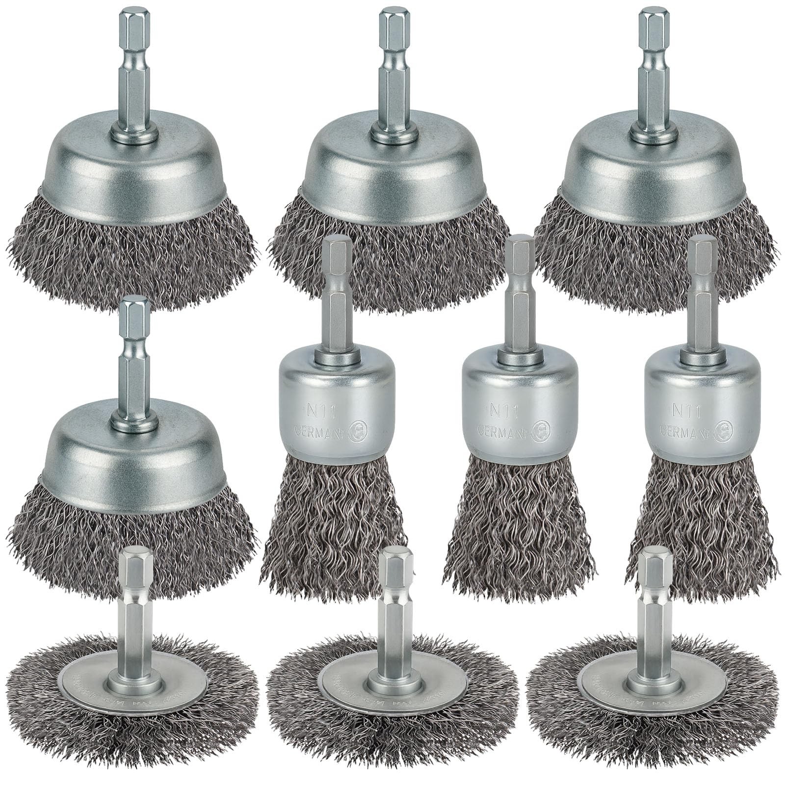 WENORA 10 Pcs Wire Brush for Drill, Coarse Carbon Steel Crimping Wire Wheel B...