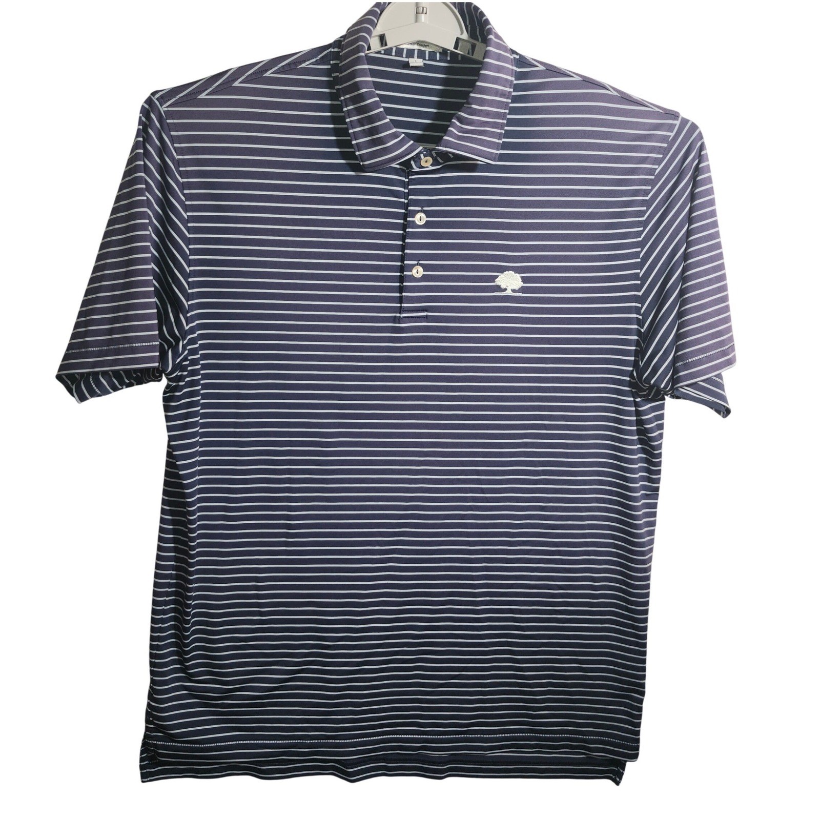 Peter Millar Summer Comfort Polo Shirt Mens Large Navy Striped **Tree Logo**