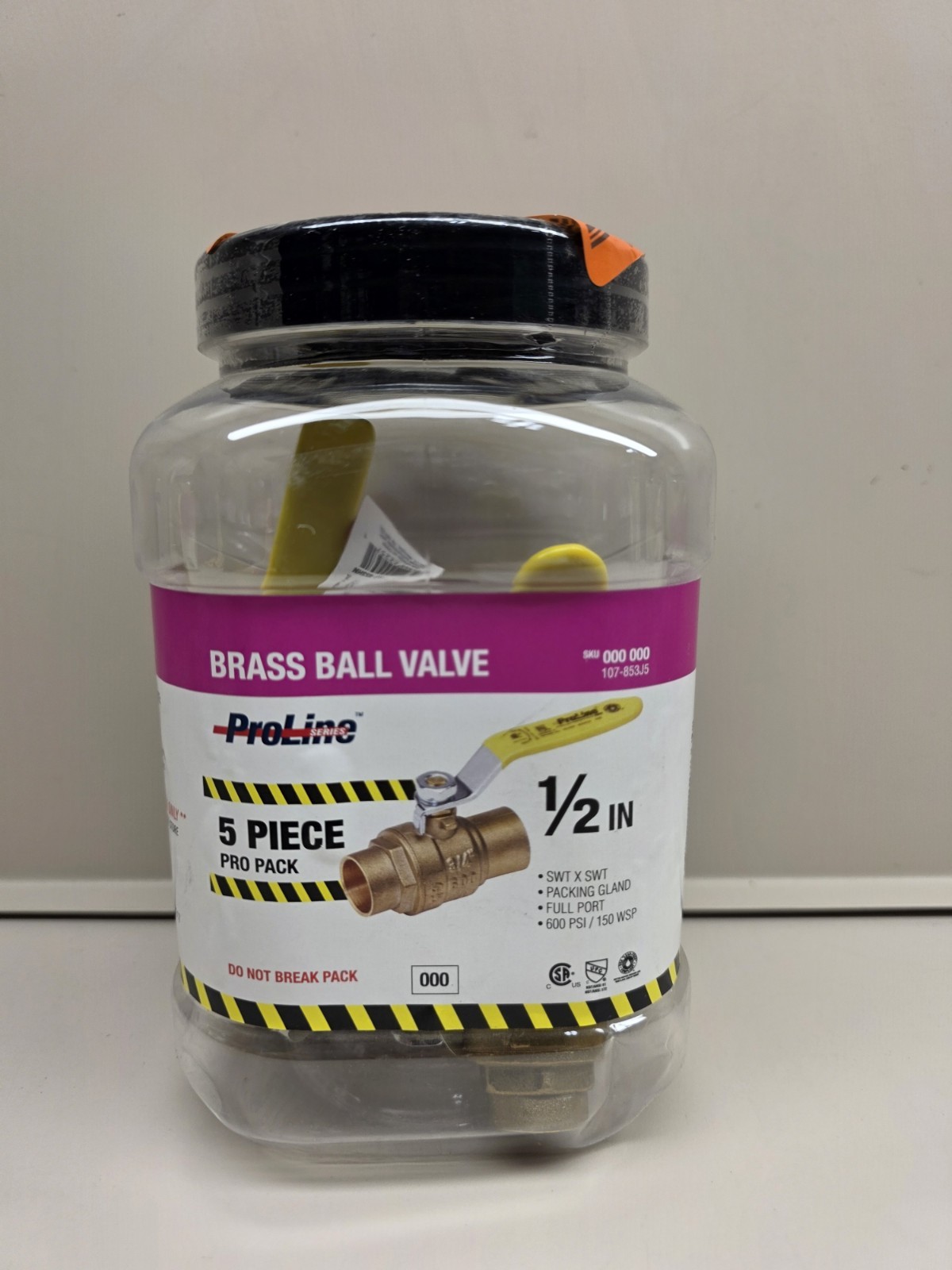(1) NEW, Sealed ProLine 1/2" Brass SWT Full Port Ball Valve, 5-pack, 107-853J5