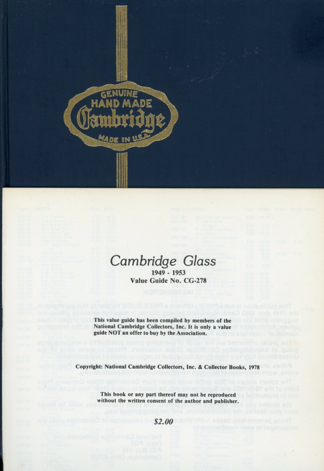 Cambridge Ohio Handmade Table Glassware - Types / Catalog Reprints Book + Values