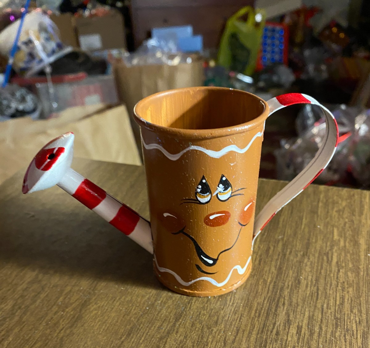 Tin Gingerbread Man Watering Can Christmas Ornament 5"