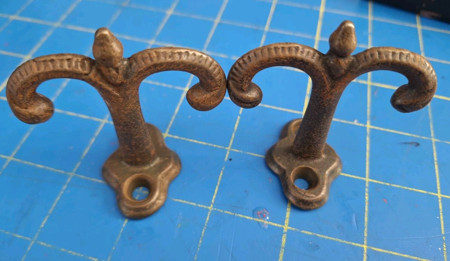 Antique Vintage Cast Metal Ceiling Double Hooks Tea Cup Holders Set Of 2