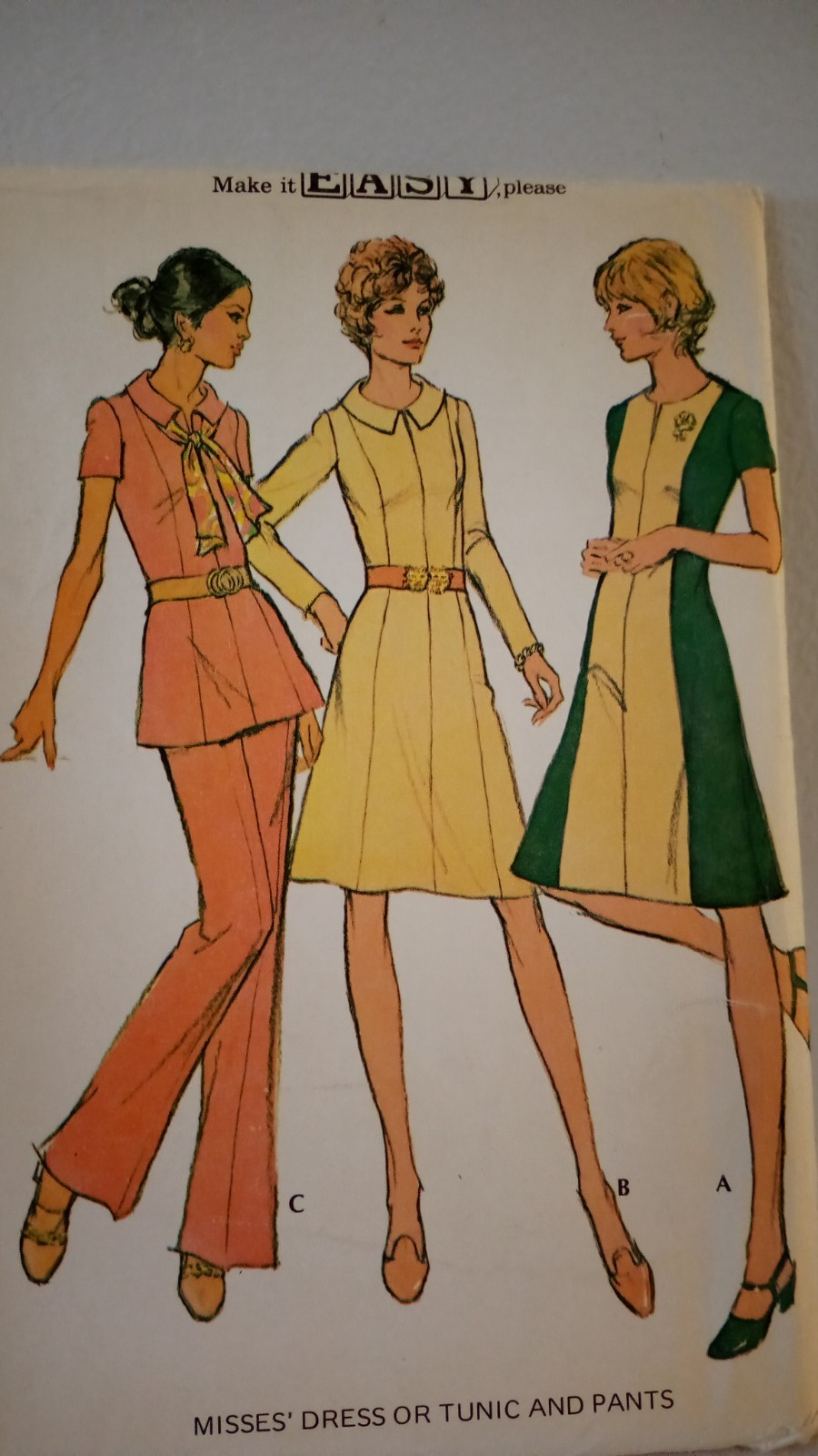 McCall's 3392 Sewing Pattern Dress, Tunic, Pants Size 16 Uncut Vintage 1972