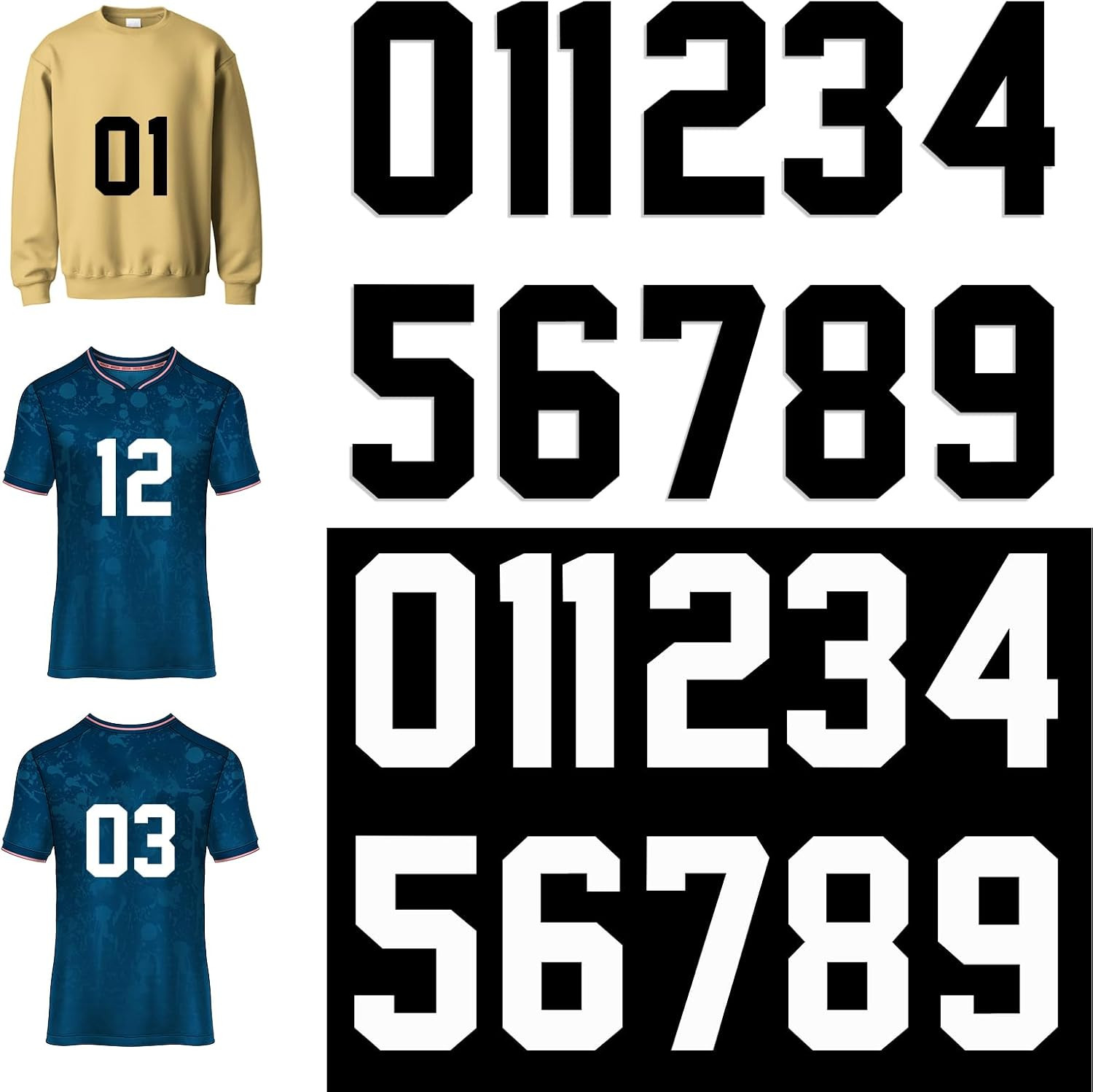 8 Inch Iron on Numbers, 22 Pcs T Shirt Heat Transfer Jersey Numbers 0 to 9 Numbe