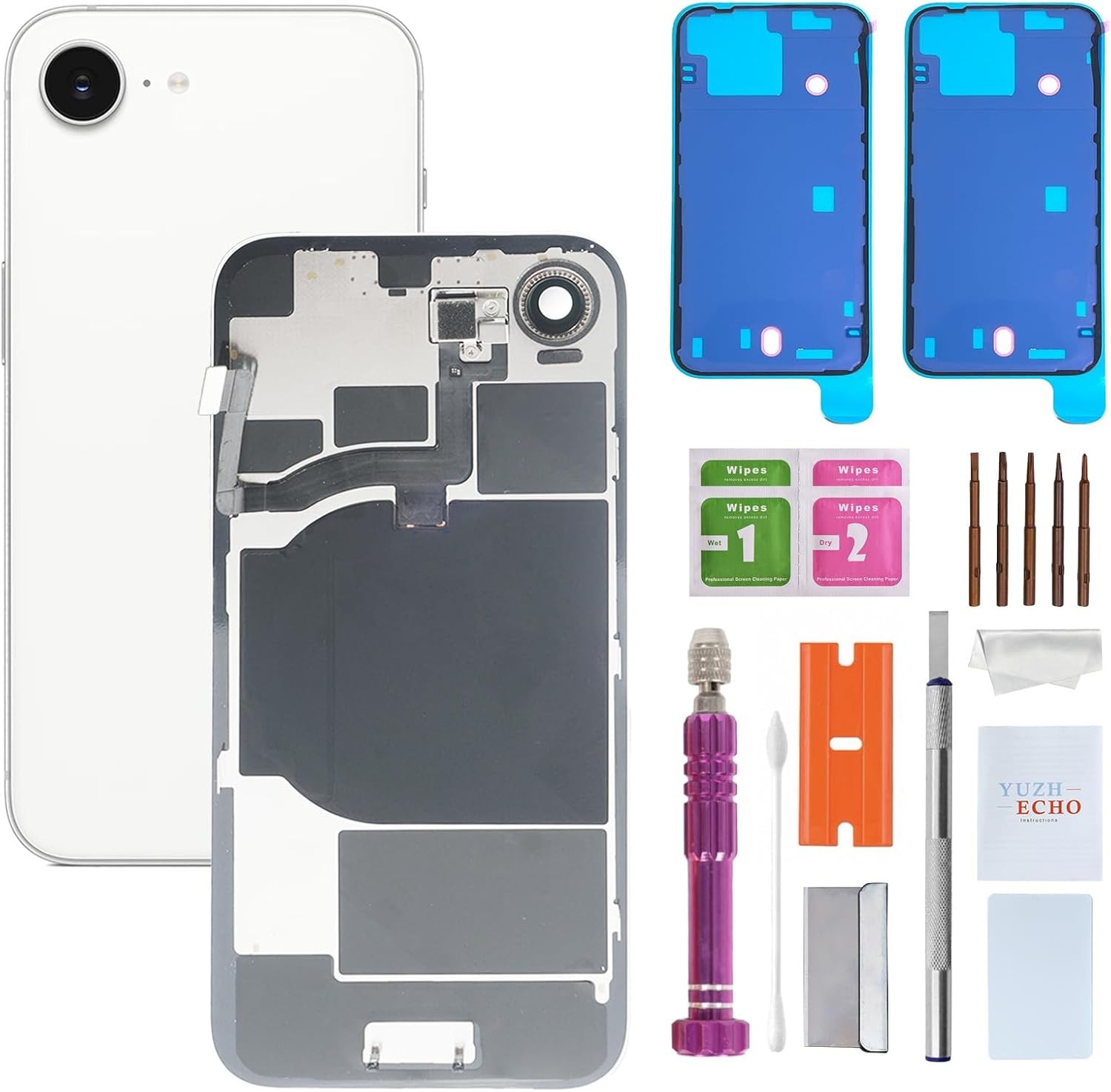 Back Glass Replacement for iPhone 16 E 6.1 inches White Integrated Glass