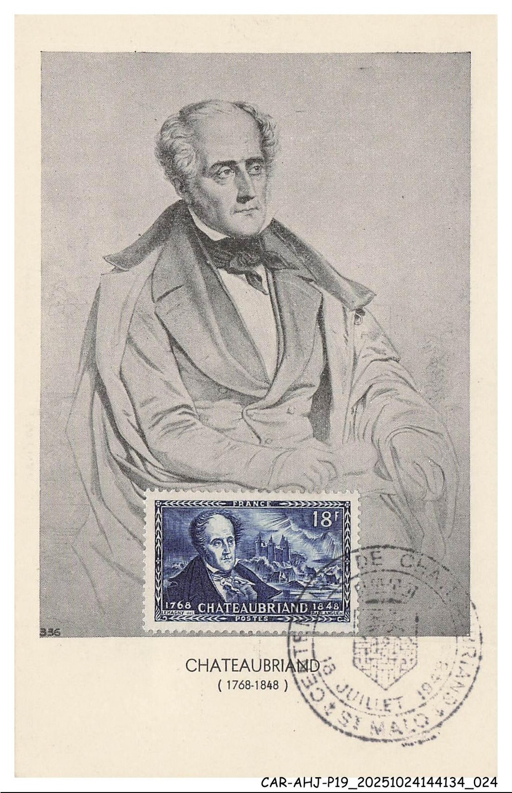 CAR-AHJP19-0908-CARD-MAXIMUM - Chateaubriand - 1948