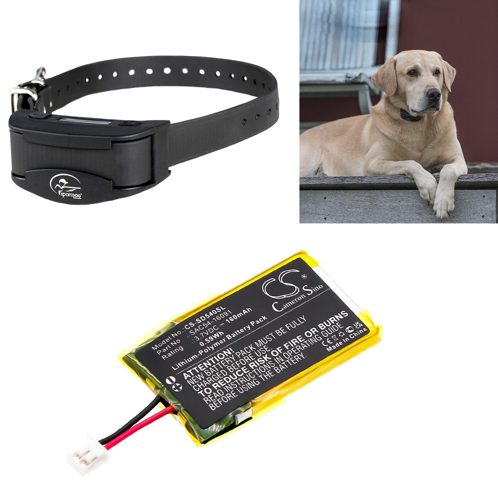 Battery Li-Polymer 3.7V 160mAh Type SAC54-16091 for SBC-R SportDog Bark Collar