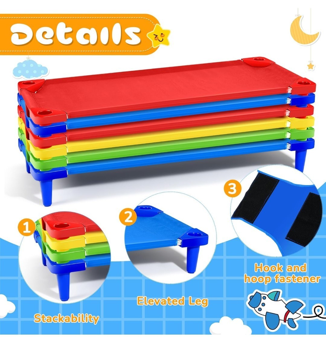 Stackable Cots Daycare Nap Kiddie Pack Of 6 Multicolored New