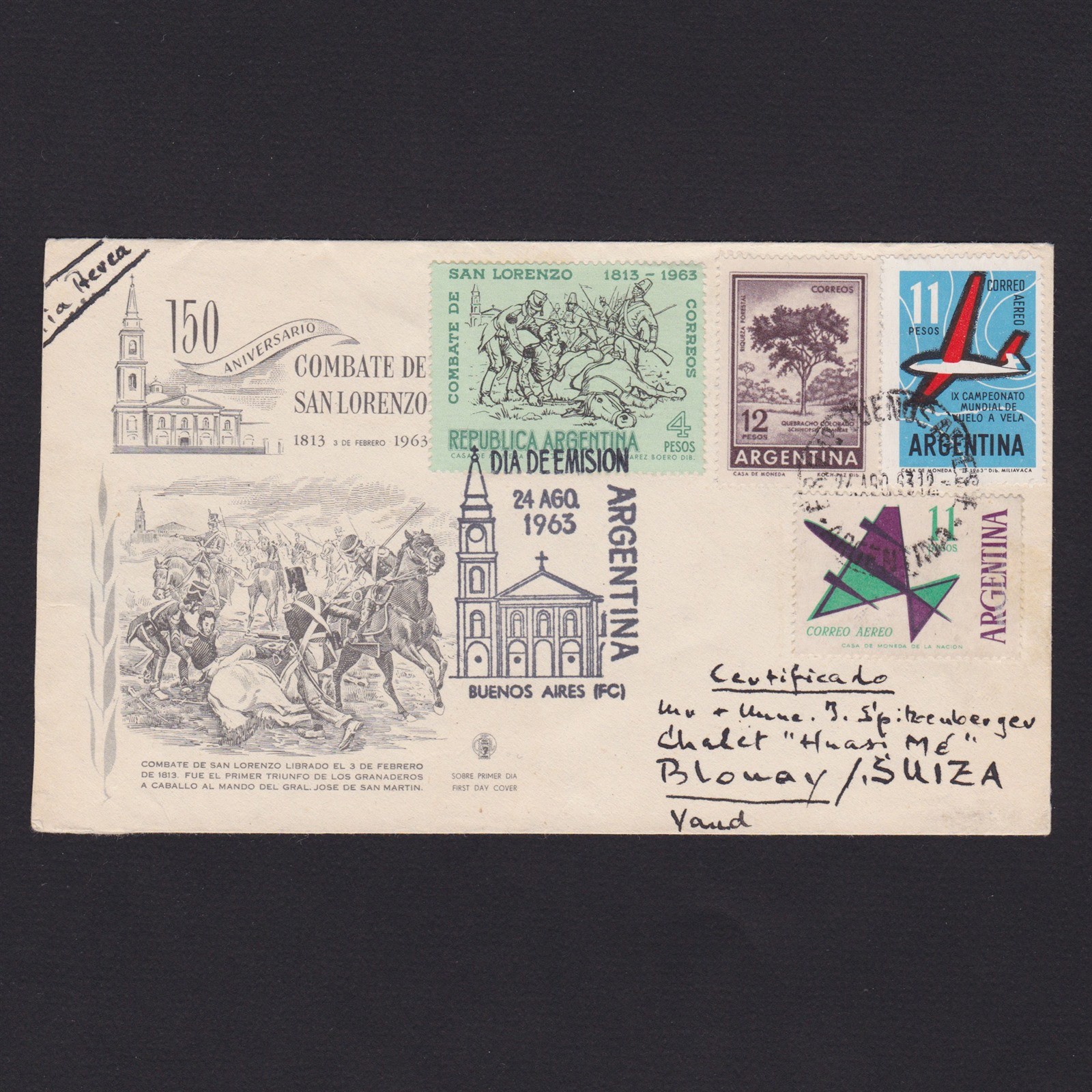 ARGENTINA 1963, Registered Illustrated cover Buenos Aires to Blomey Swiss, FDC