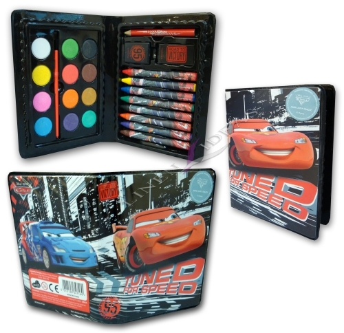 Disney Pixar Cars 2 Mini Art Set Case Filled NEW 2-Tier Pencil Case 24 Pieces