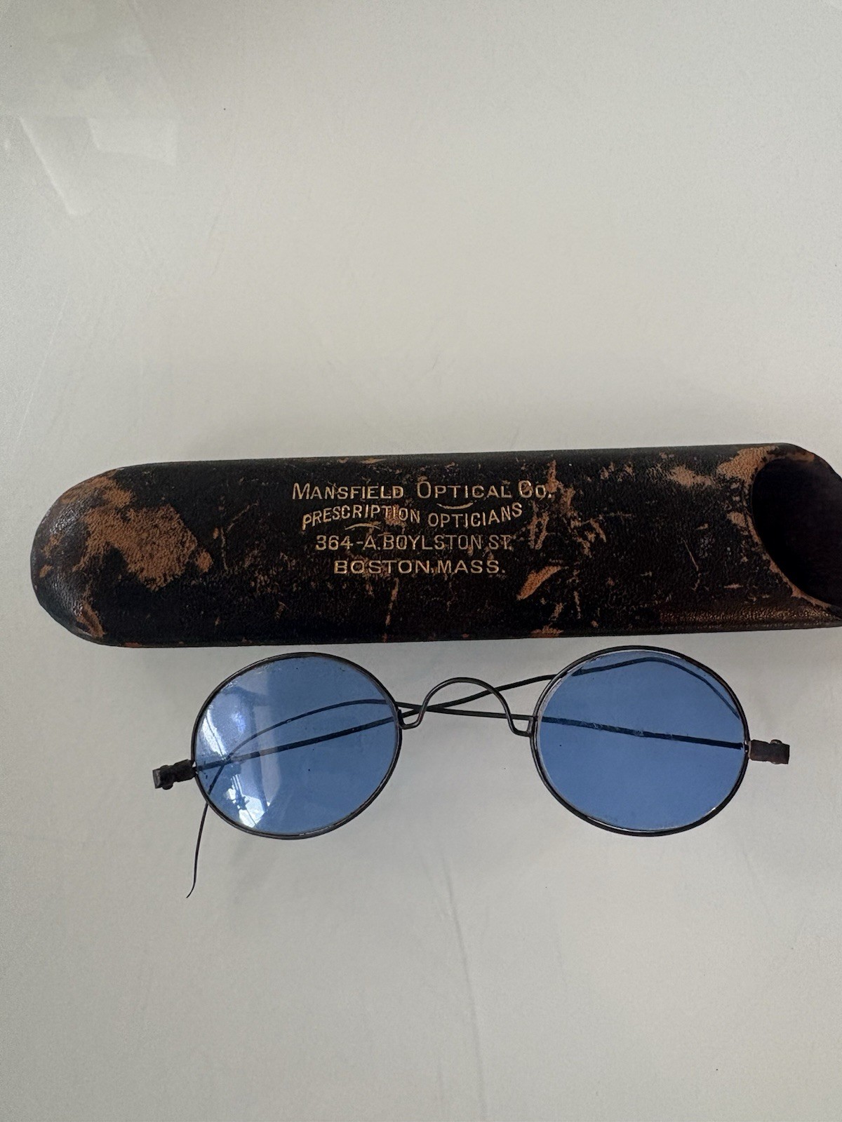 Antique Mansfield Optical Co Boston, Mass Cobalt Blue Sunglasses w/ Case
