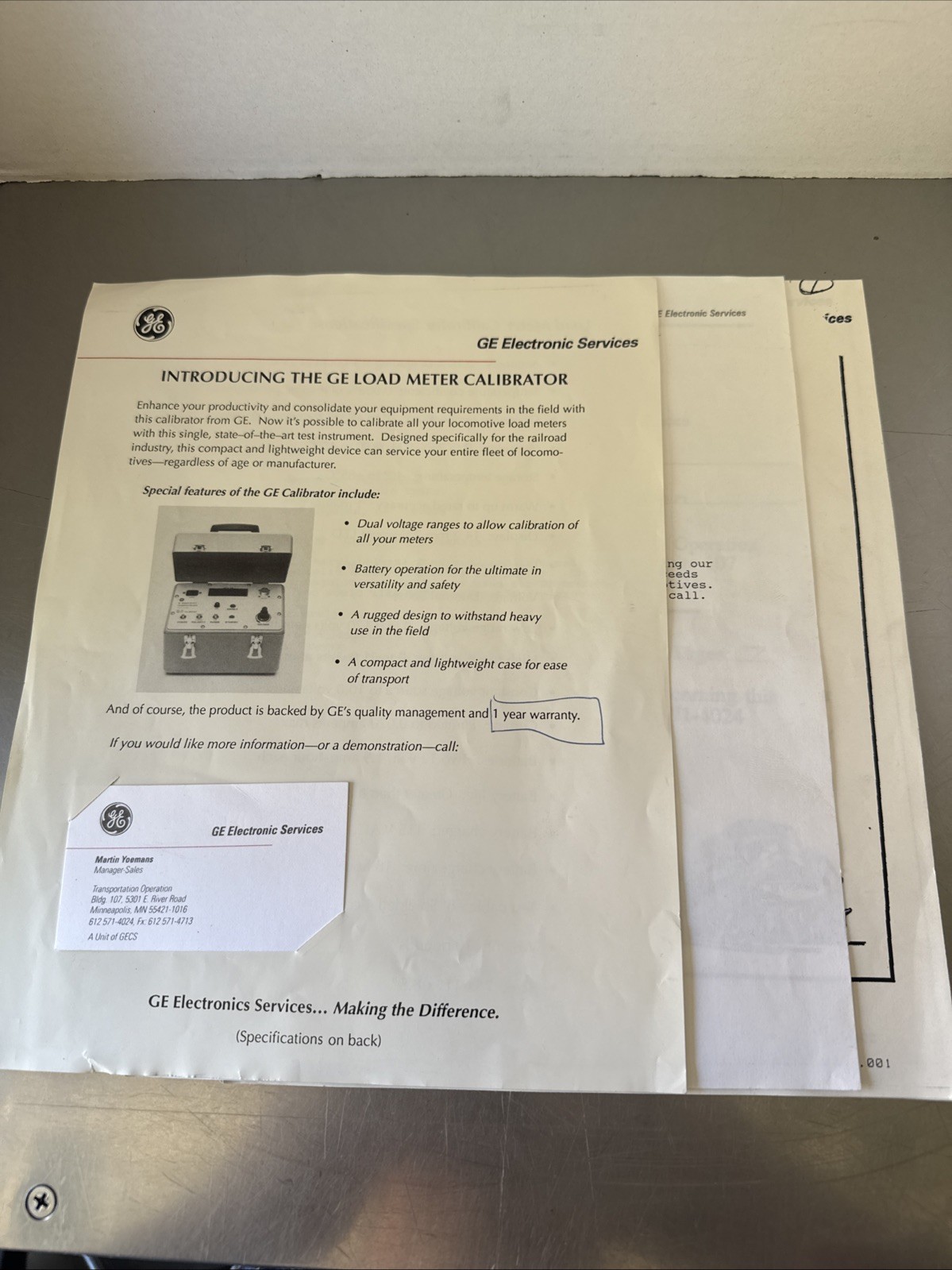 Vintage GE Load Meter Calibrator Sales Brochure For GE and EMD Locomotives.
